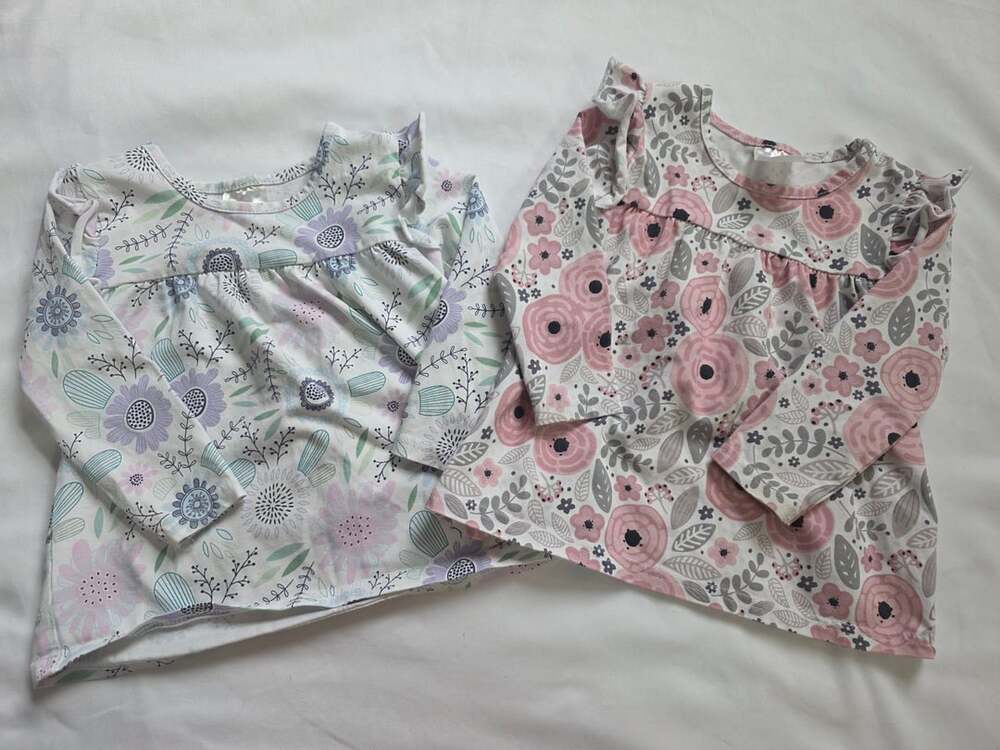 Stitchy Fish Floral Print Long Sleeve Tops Set of 2 Girls Size 18M